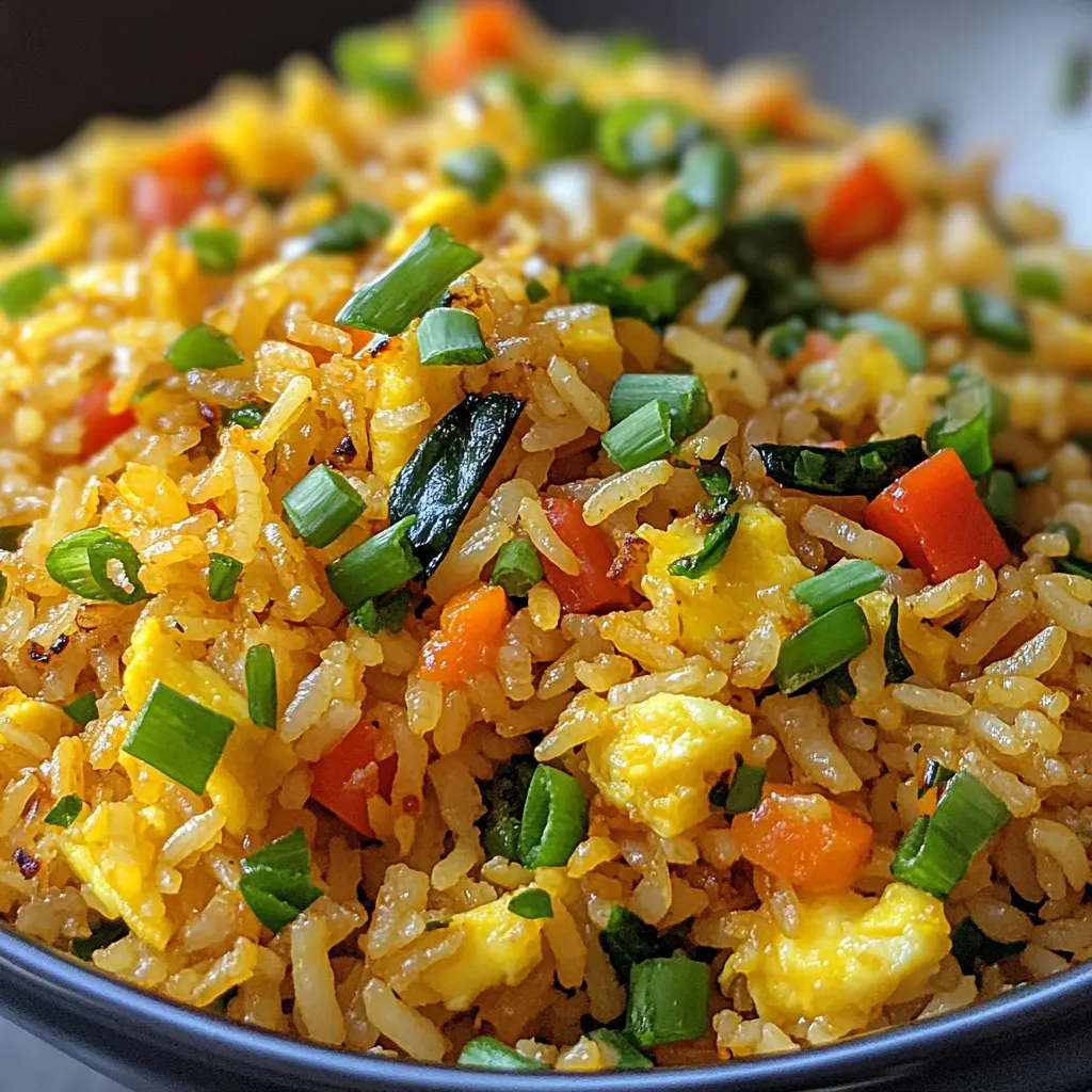 A bowl of rice with vegetables and eggs.