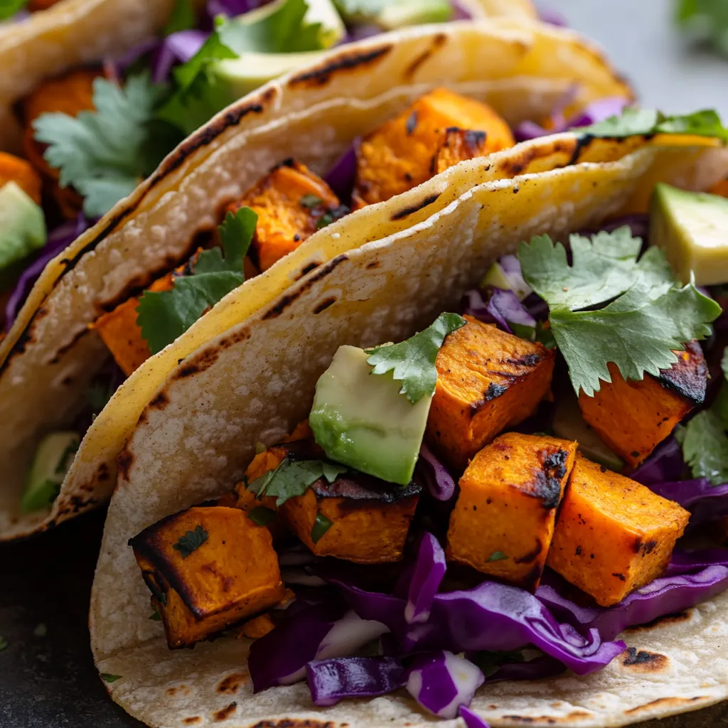 A plate of vegan sweet potato tacos.