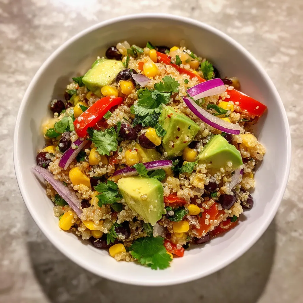 A bowl of quinoa and black beans.