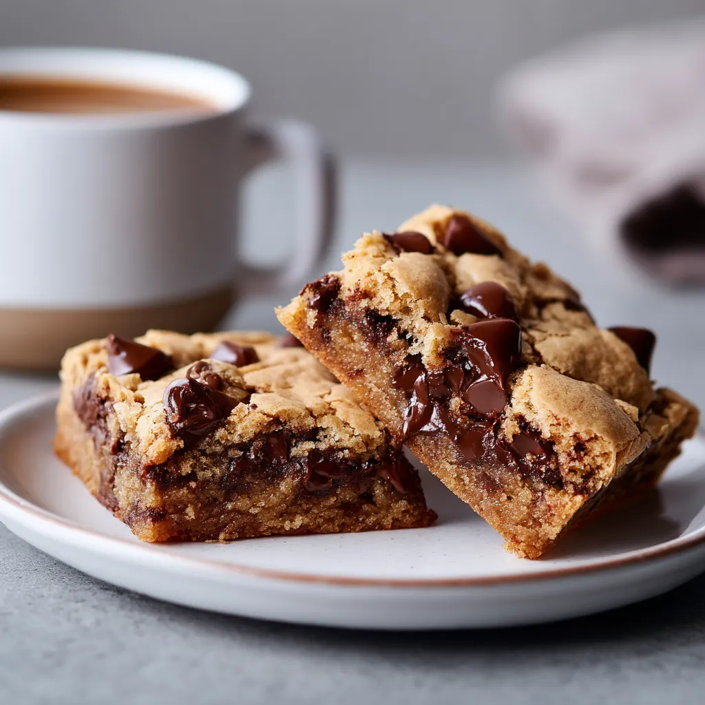 Two pieces of chocolate chip cookie bars.