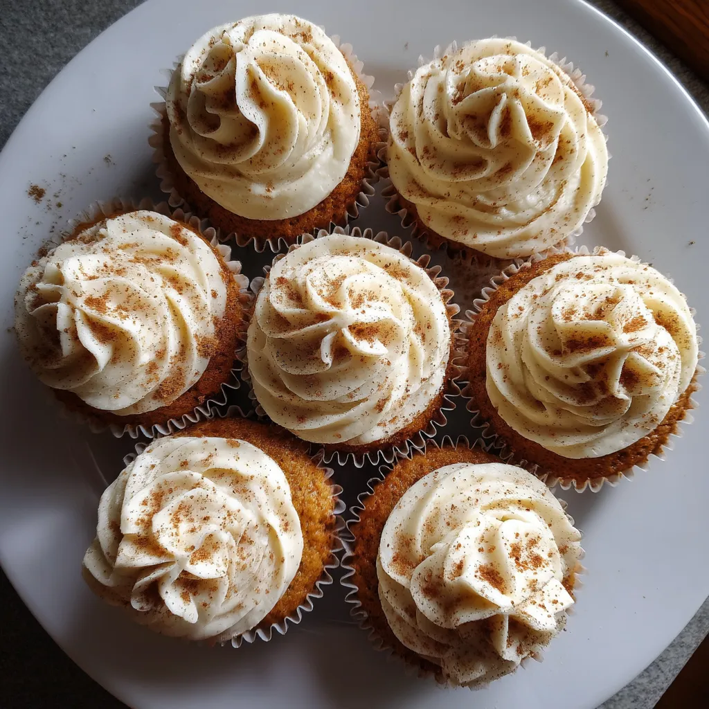 A plate of pumpkin spice cupcakes.