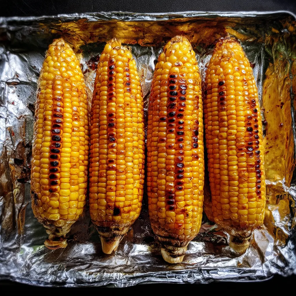 Three charred corn on the cob.