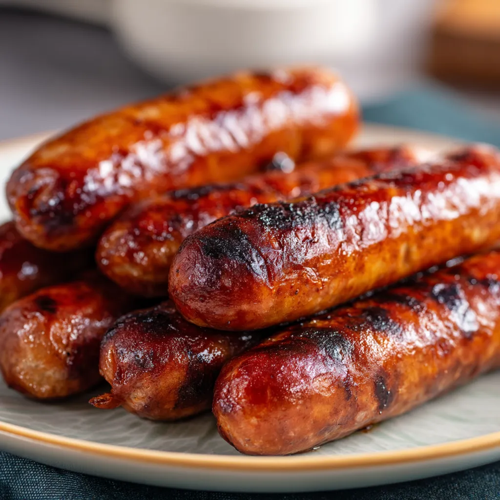 A plate of hickory smoked sausages.