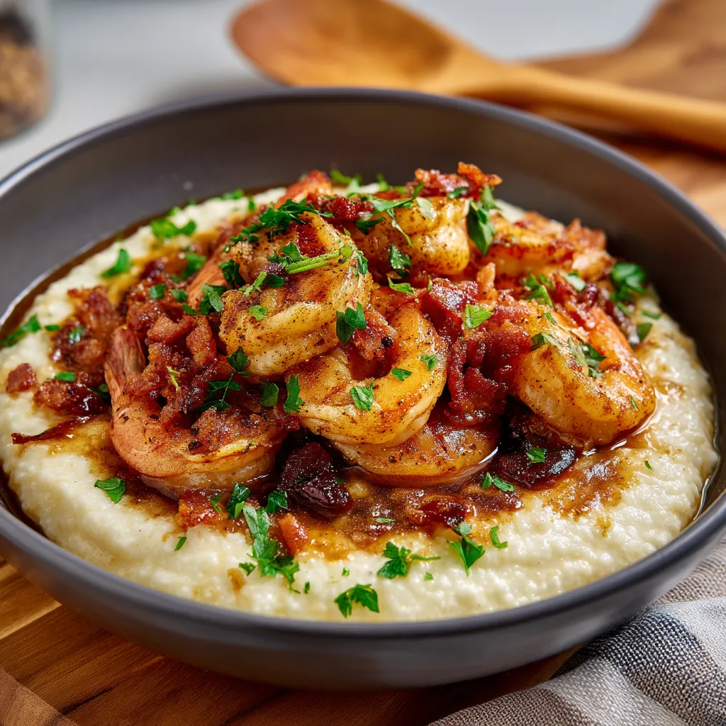 A bowl of shrimp and grits.
