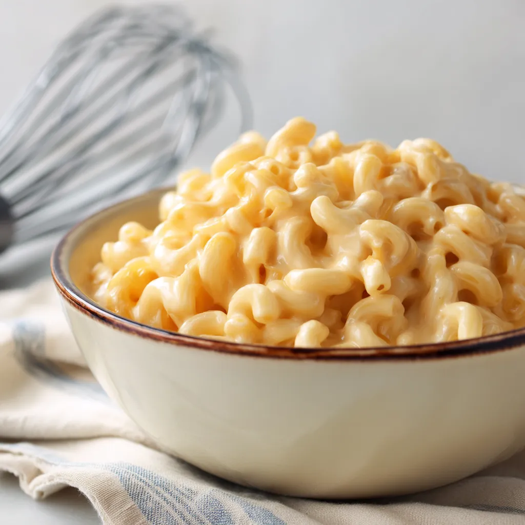 A bowl of creamy macaroni and cheese.