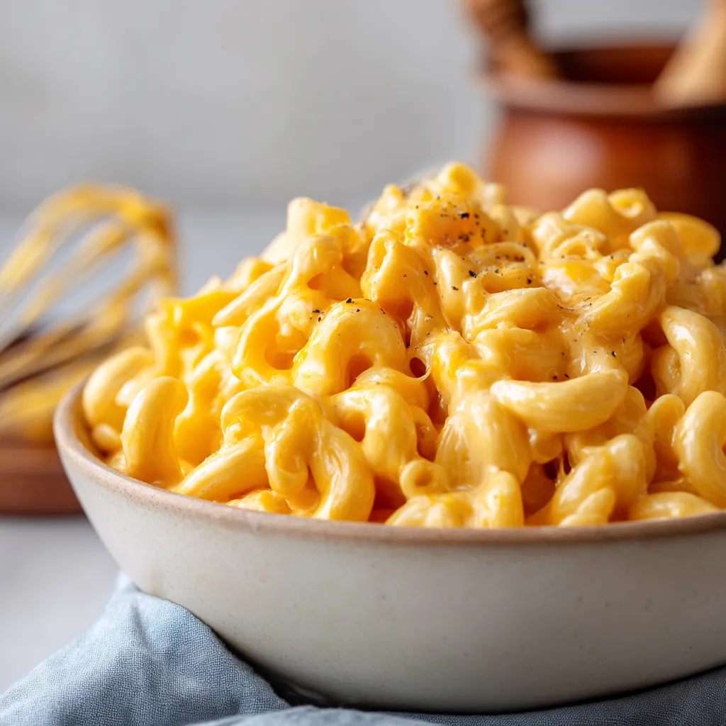 A bowl of creamy macaroni and cheese.