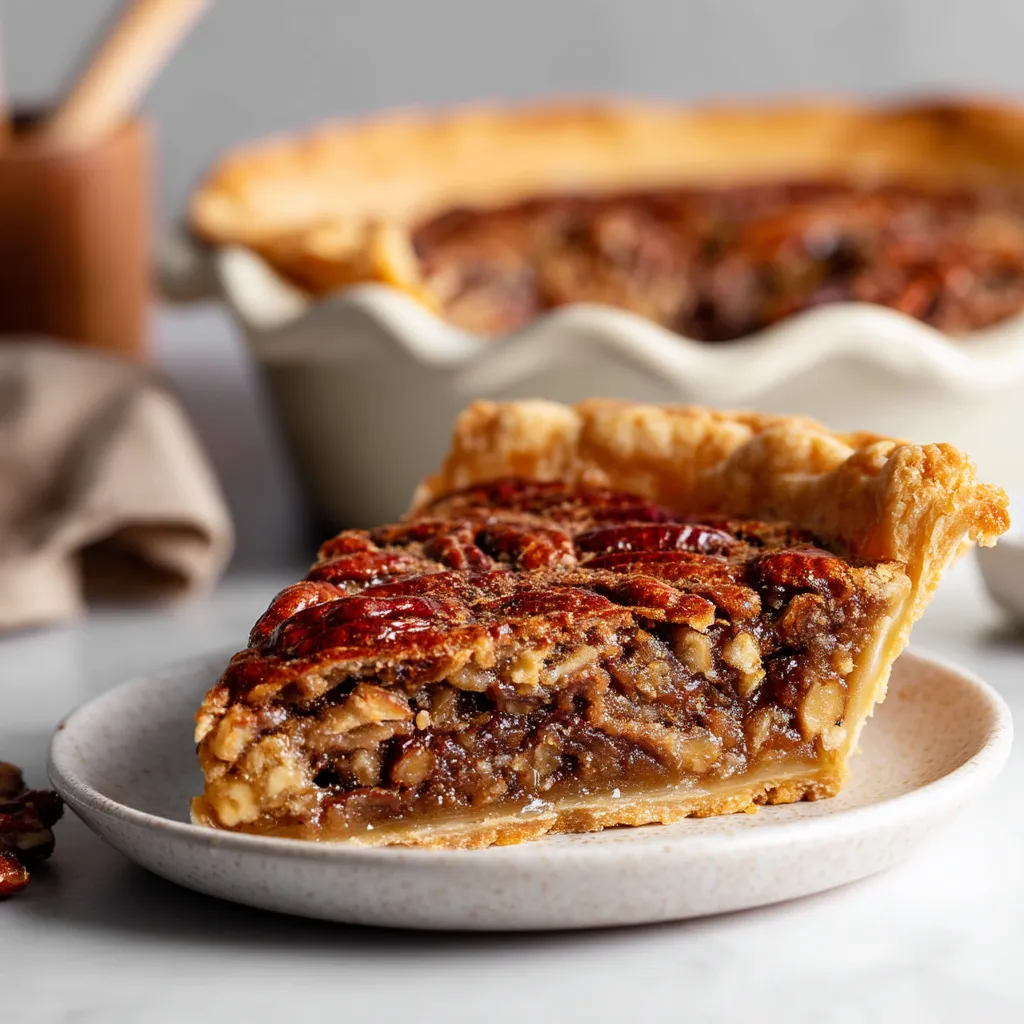 A slice of pecan pie on a plate.