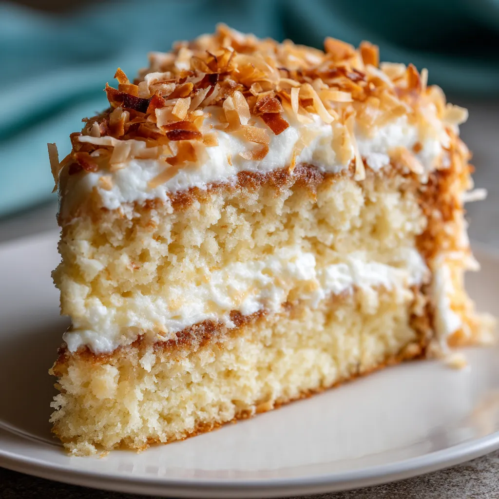 A slice of coconut cloud cake.