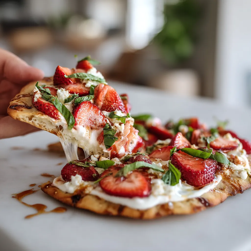 A slice of strawberry basil feta flatbread.
