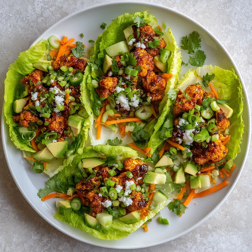 Buffalo Cauliflower Lettuce Tacos.