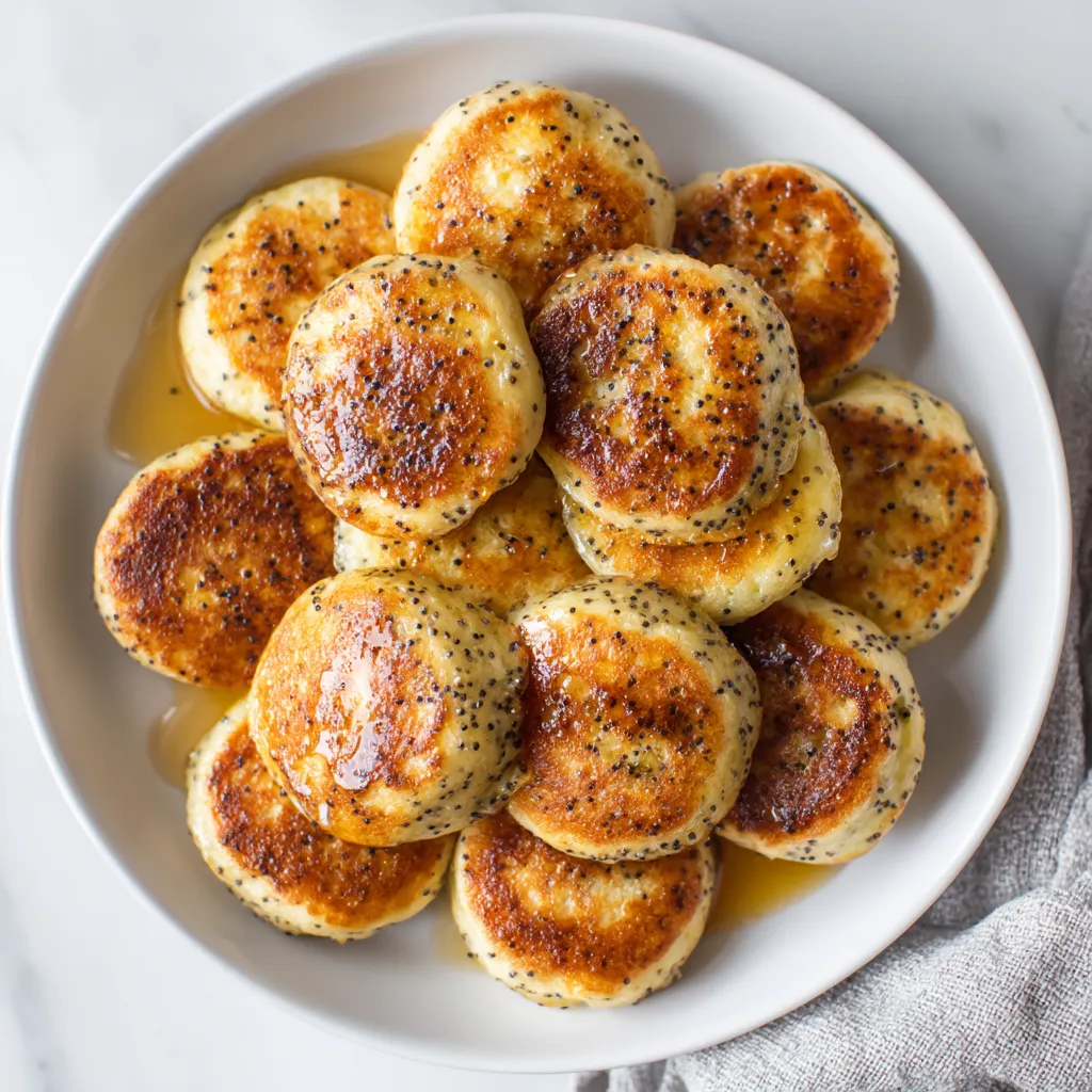 A plate of lemon poppyseed protein pancake bites.