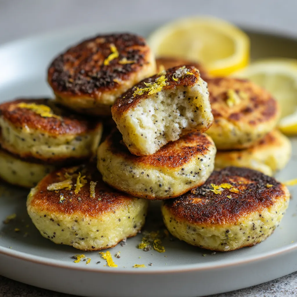 A plate of lemon poppyseed protein pancake bites.