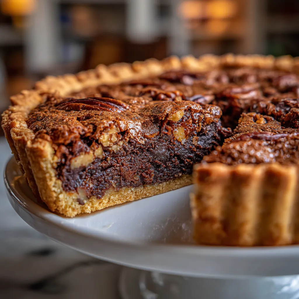 A slice of a pecan pie on a plate.