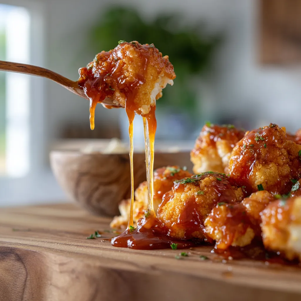 Buffalo Cauliflower with sauce drizzled over it.