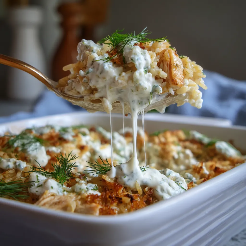A fork is being used to serve a dish of chicken and rice.