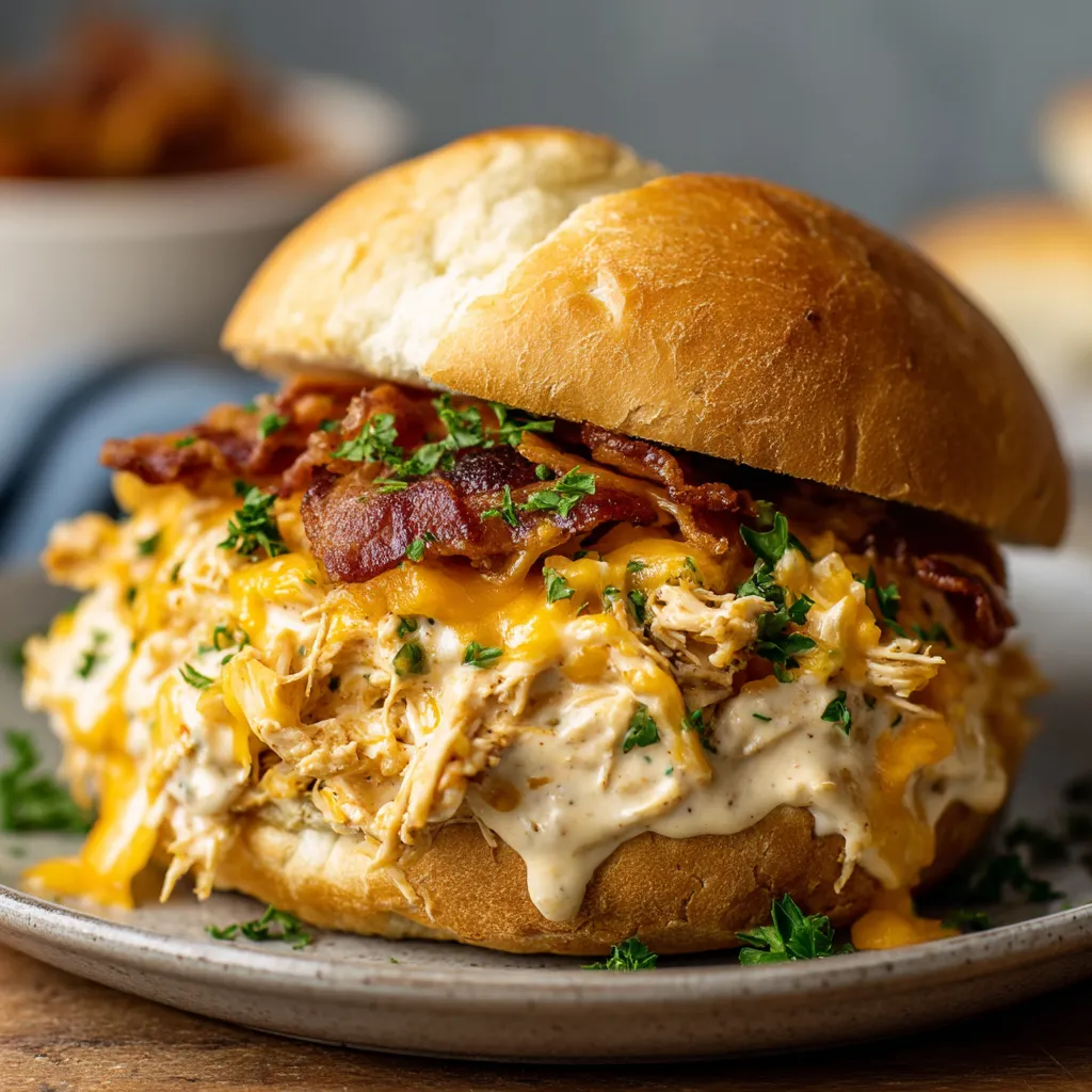 A sandwich with bacon and cheese on top.