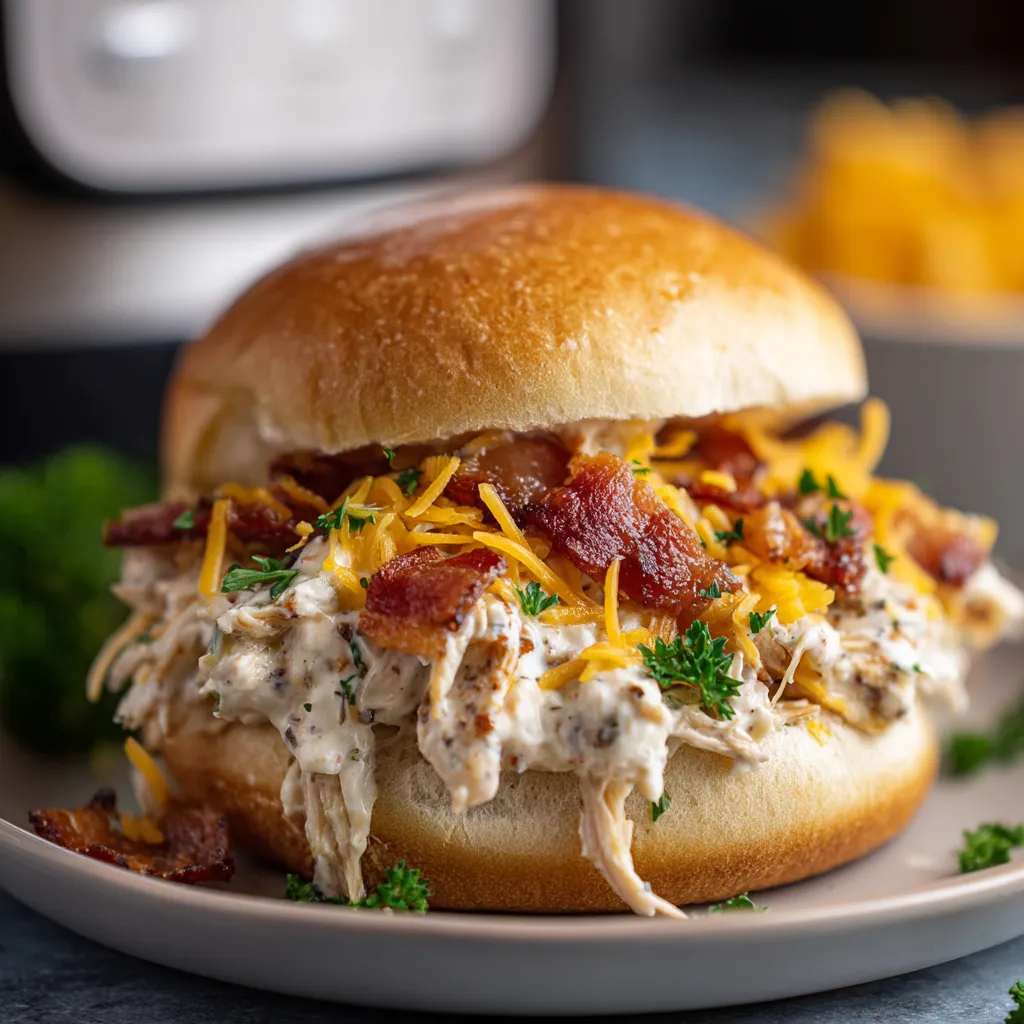 A sandwich with bacon and cheese on top.