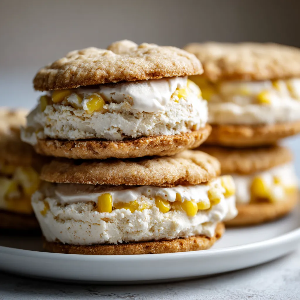 Sweet corn and coconut milk ice cream sandwiches.