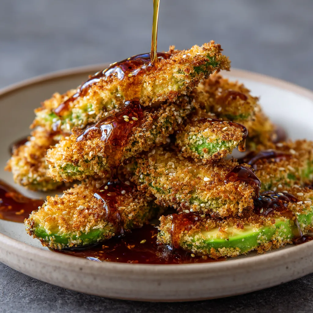 Crispy Avocado Slices with Hot Honey Drizzle.