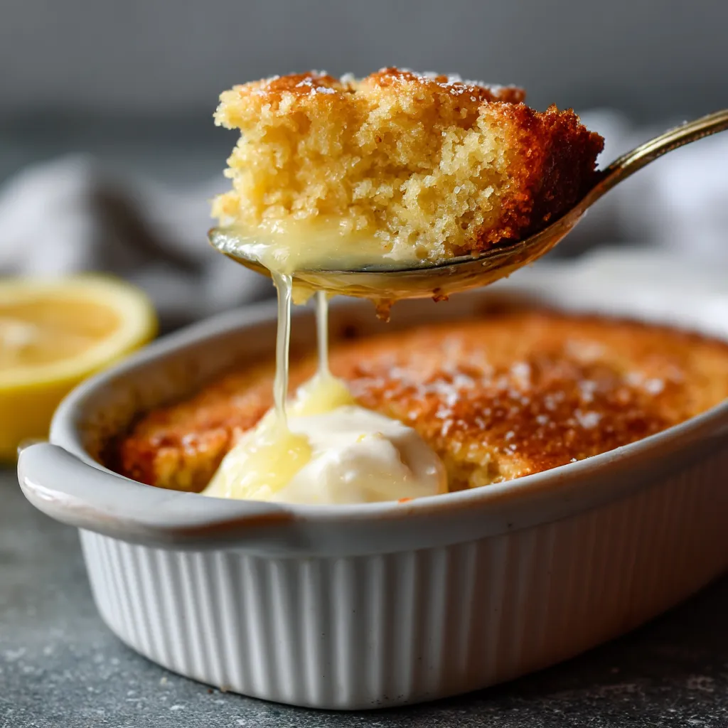 A spoonful of lemon dump cake.