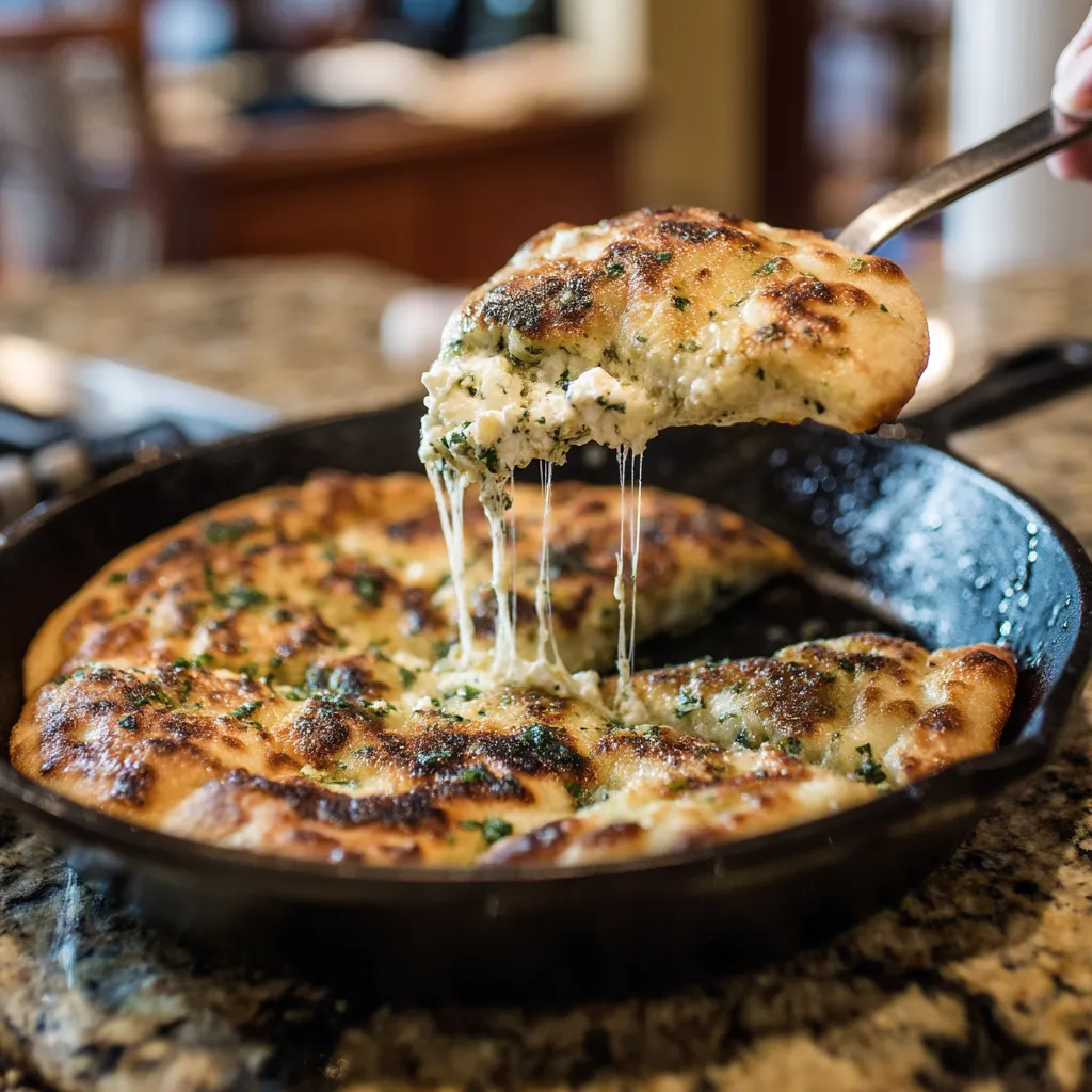 A slice of cottage cheese flatbread being served.