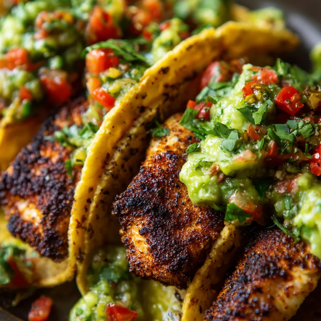 Crispy Poblano Chicken Tacos with Avocado-Jalapeno Salsa.