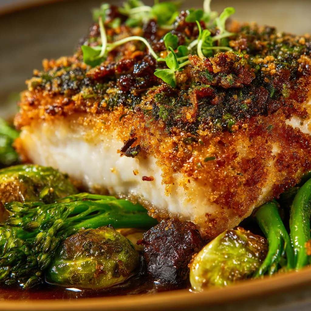 A plate of food with a piece of fish on top.