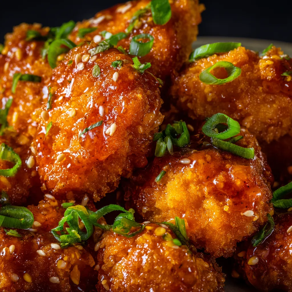 A plate of bang bang chicken bites.
