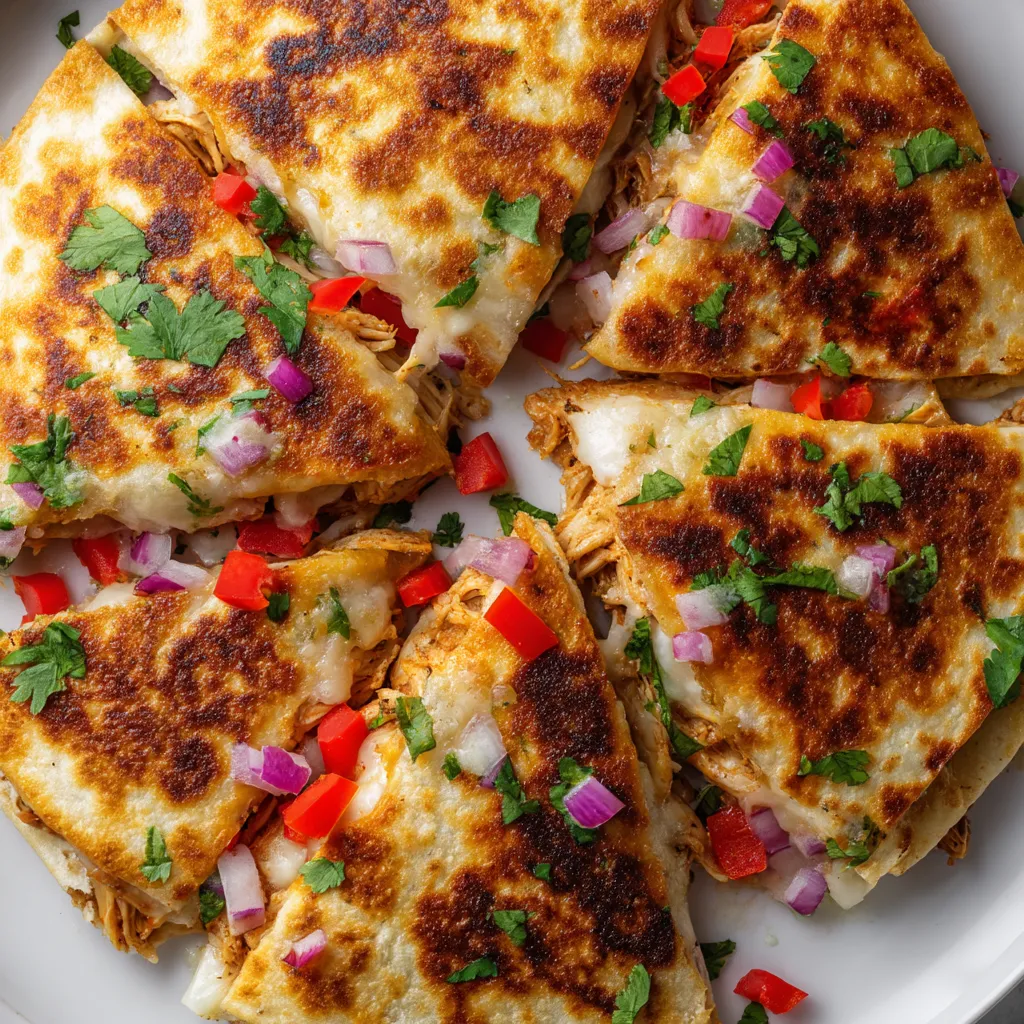A plate of crispy chicken quesadillas.