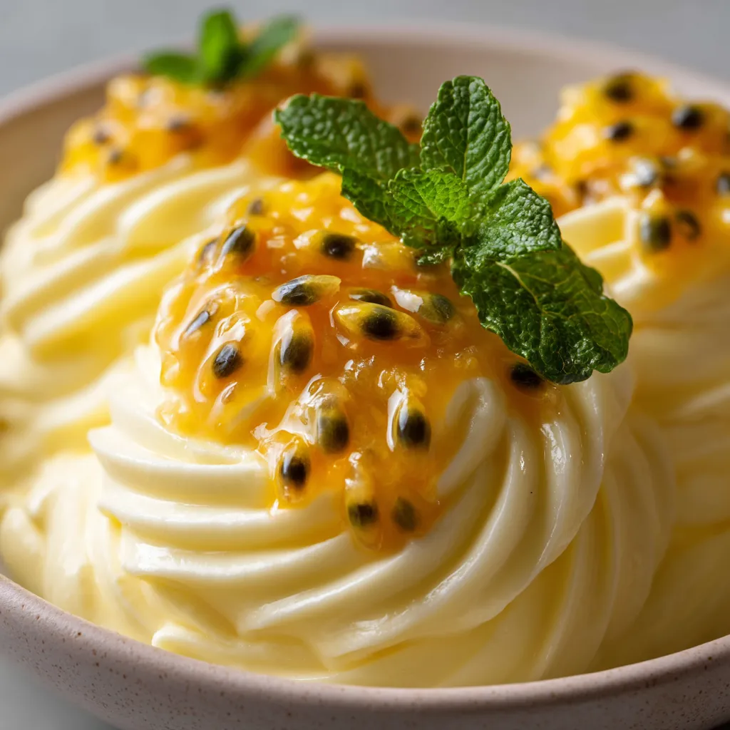 A bowl of passion fruit mousse.