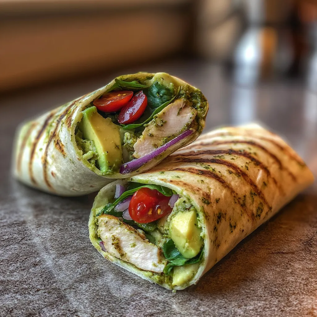 Two wraps with chicken and avocado.