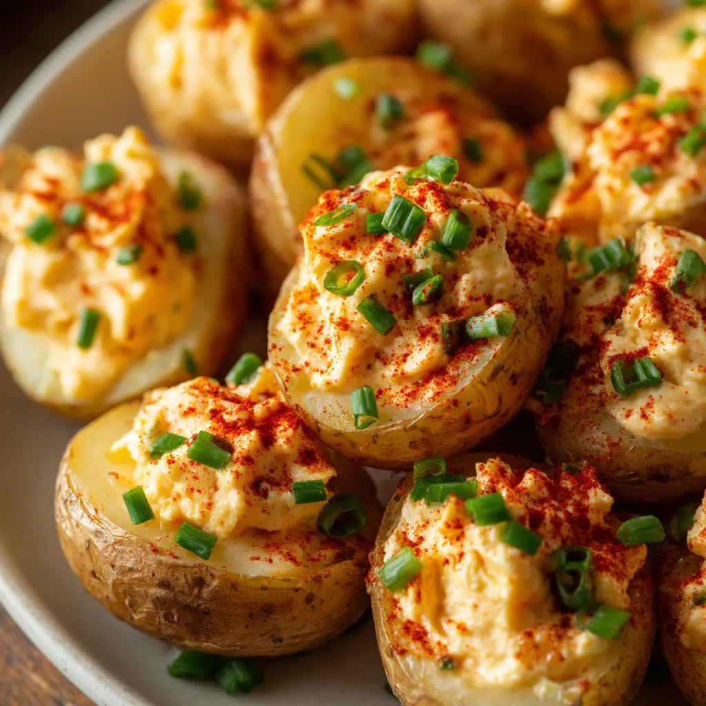 A plate of deviled potatoes.