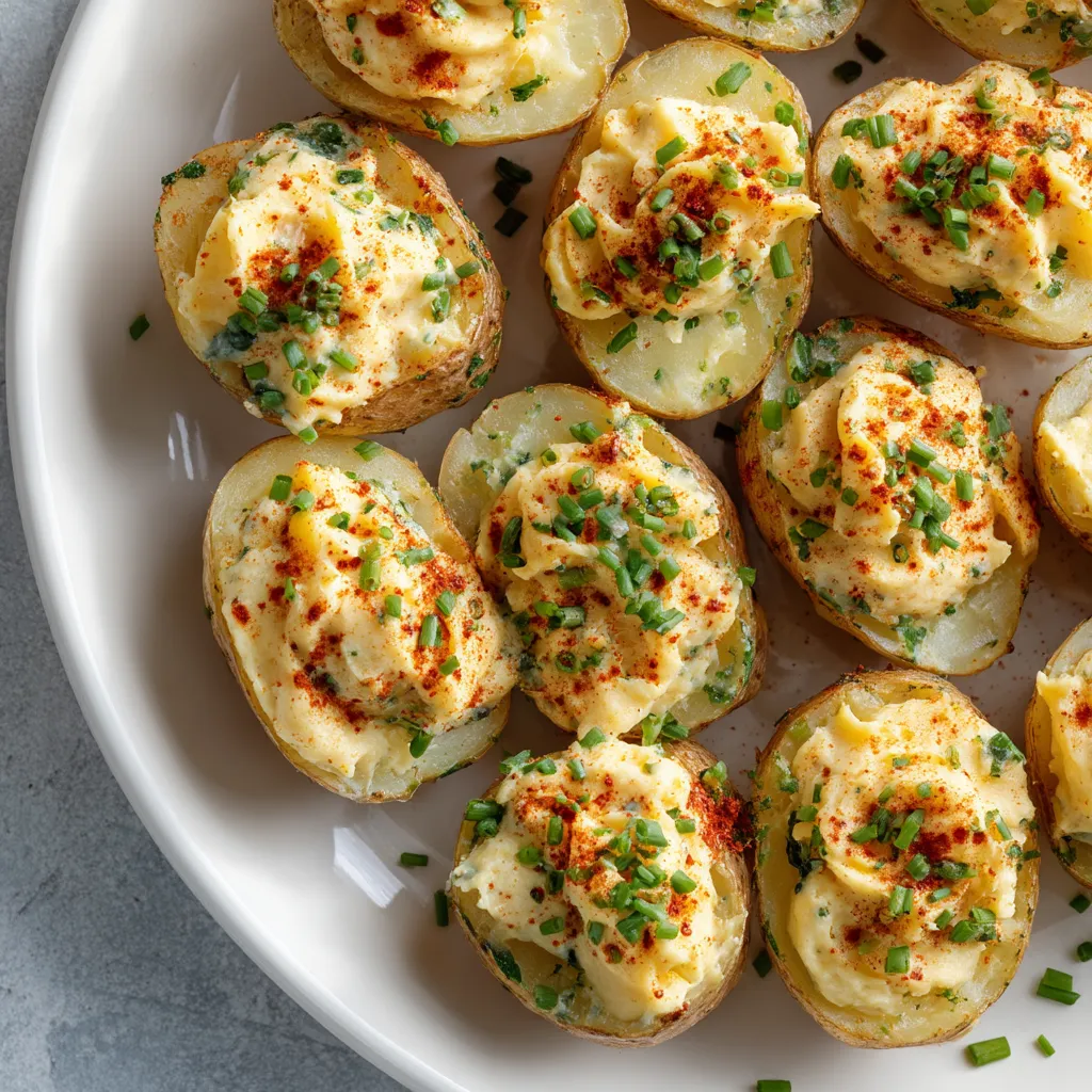 A plate of deviled potatoes.