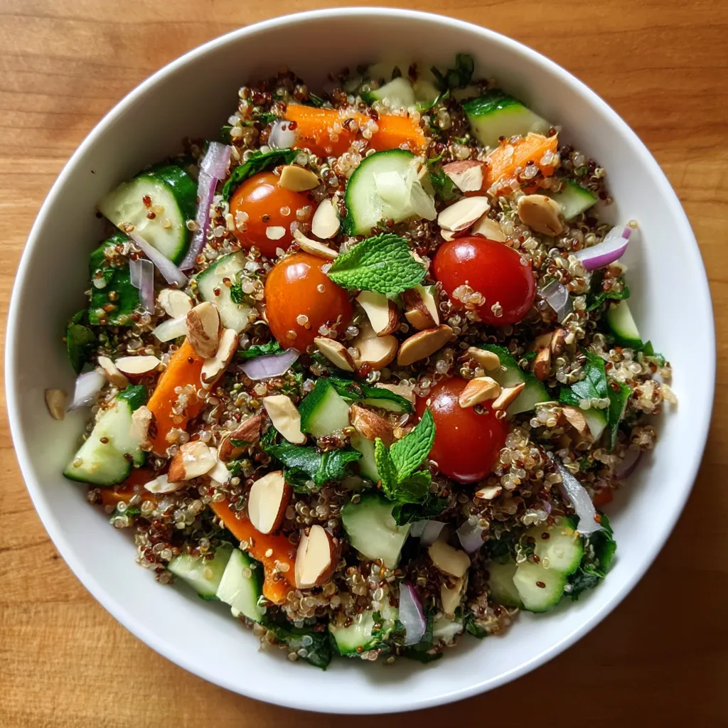 A bowl of quinoa crunch salad.