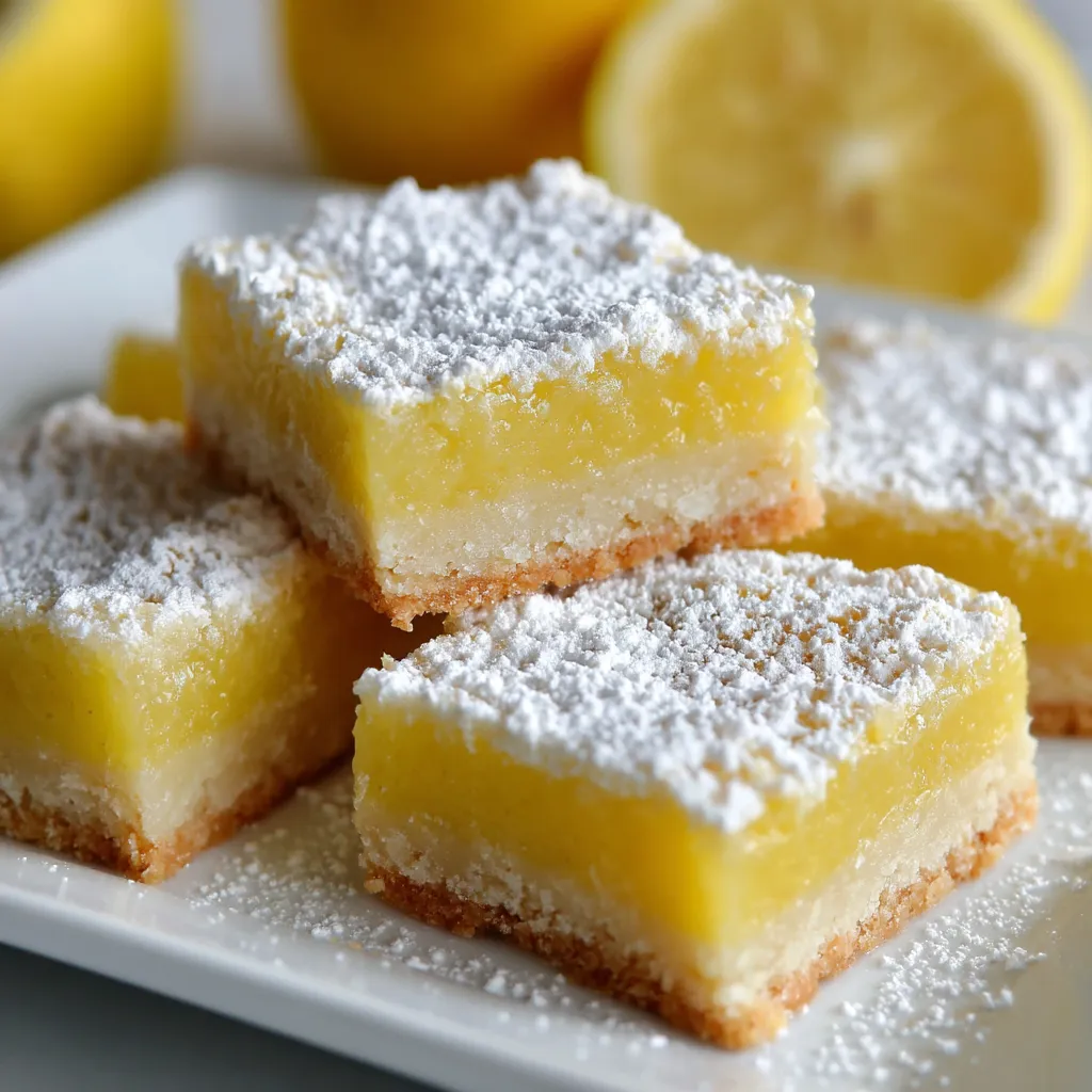 Gluten-free lemon bars with white powdered sugar.
