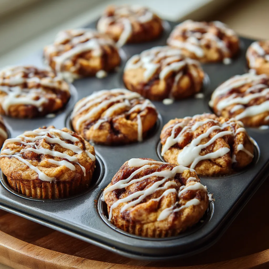 A tray of cinnamon roll protein muffins.