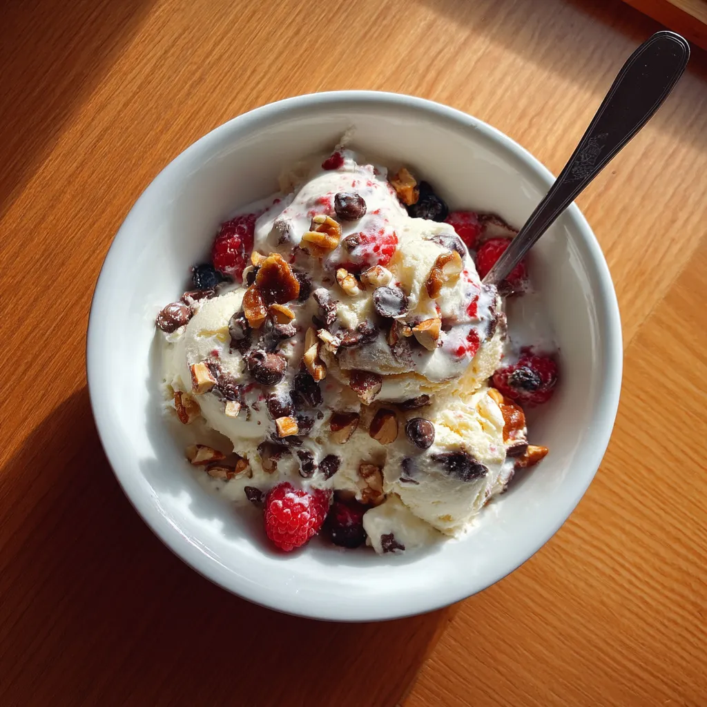 A bowl of ice cream with nuts.