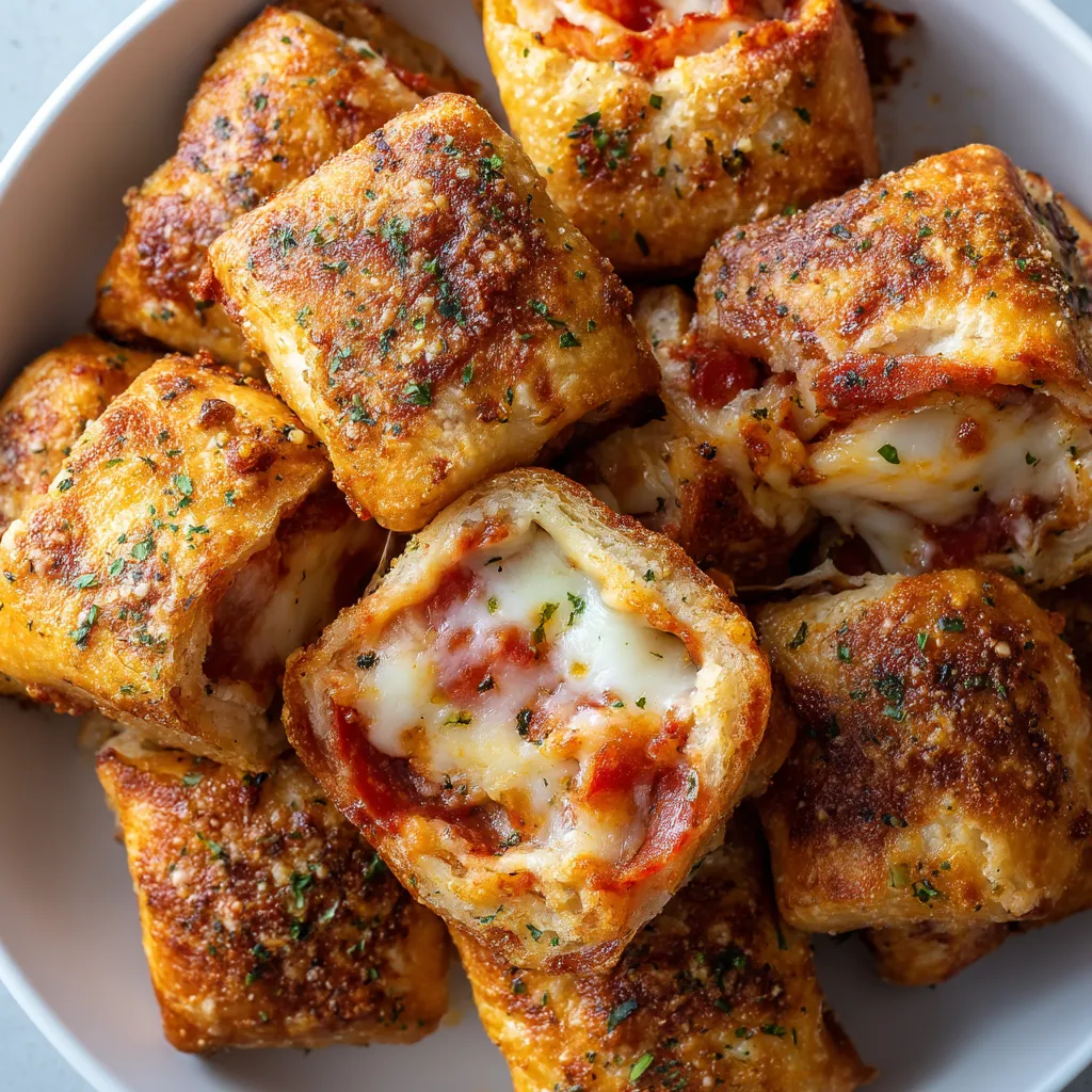 A plate of air fryer pizza rolls.
