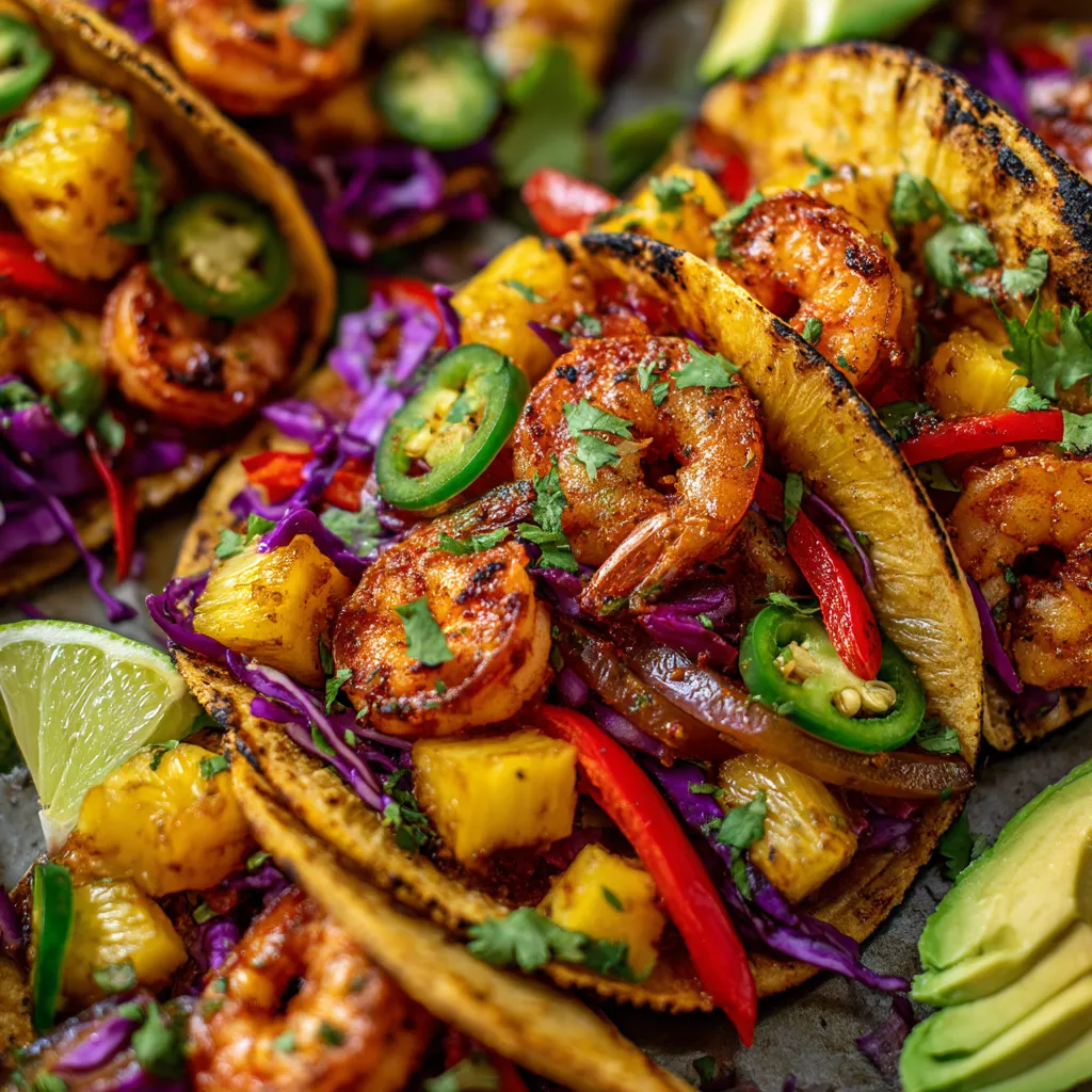 A close up of a delicious looking shrimp taco.