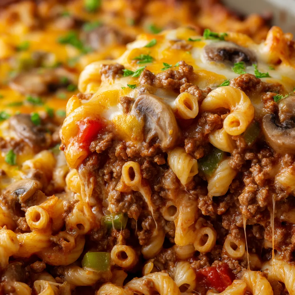 A delicious Johnny Marzetti Casserole.