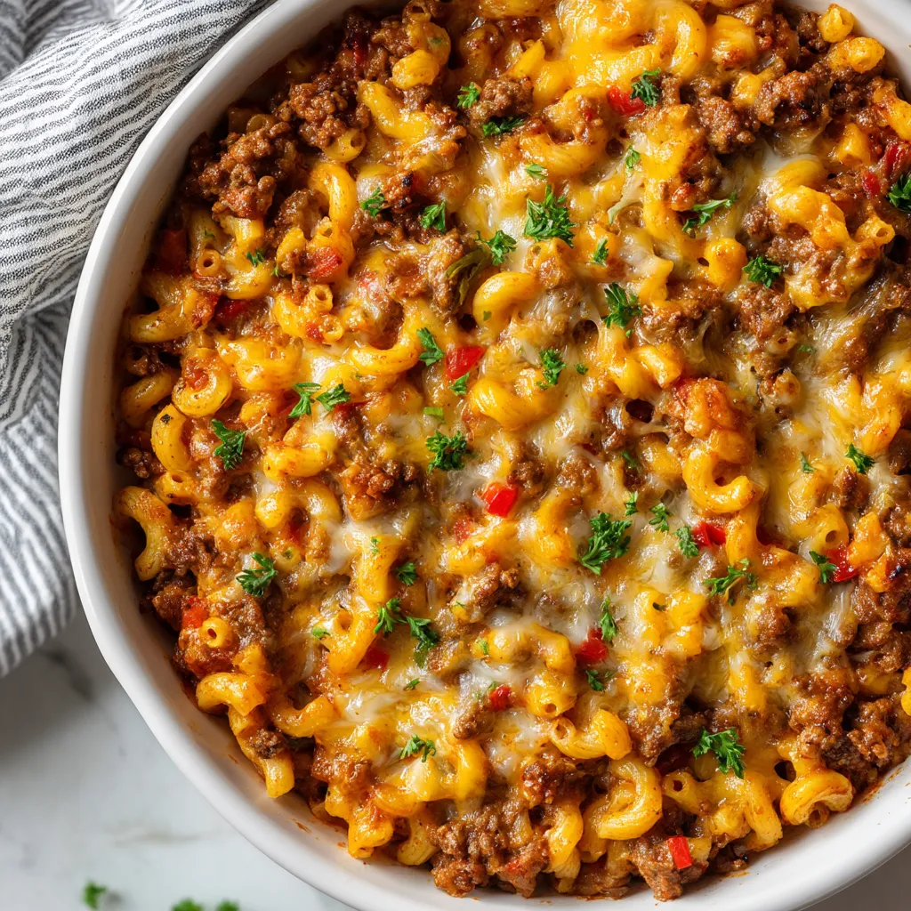 A bowl of Johnny Marzetti Casserole.