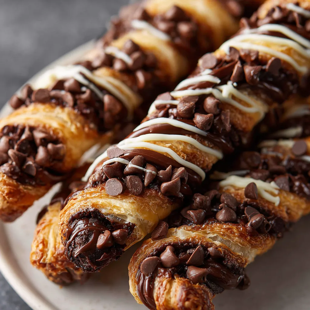 Triple chocolate puff pastry twists.