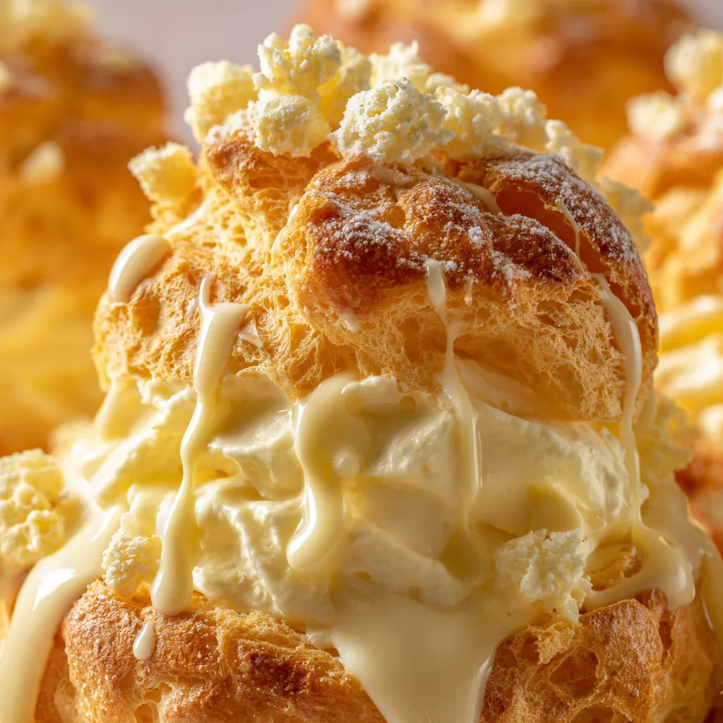 White chocolate choux volcanoes.