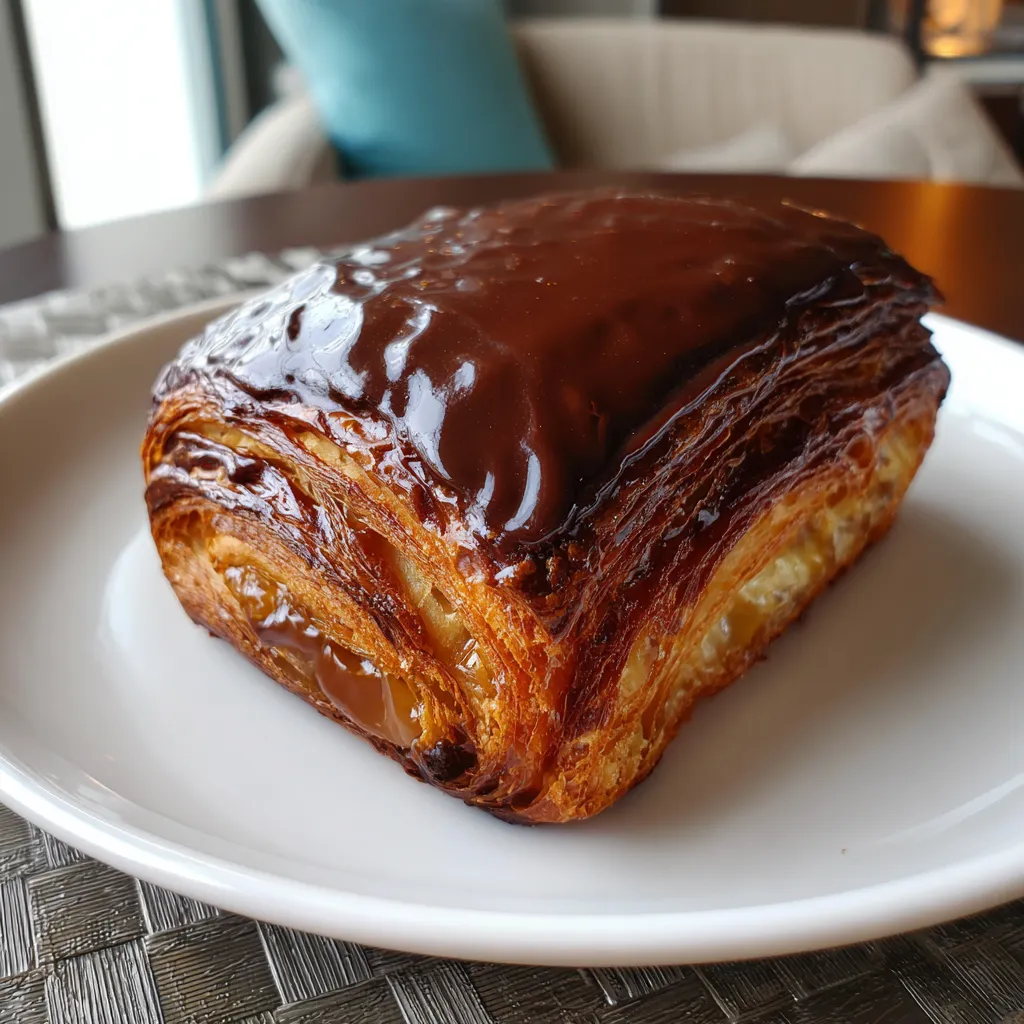 A giant chocolate pastry with a caramel center.