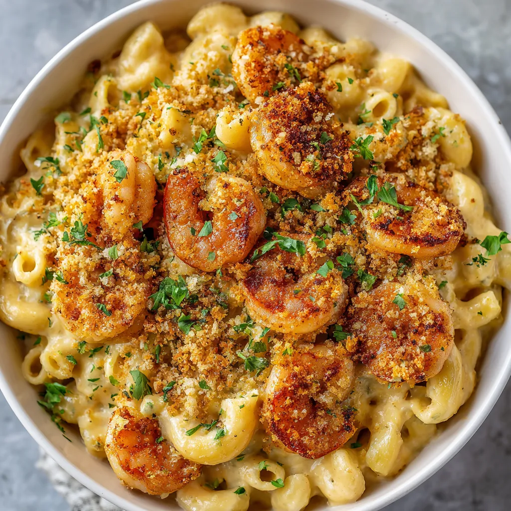 A bowl of Cajun Shrimp Mac and Cheese.