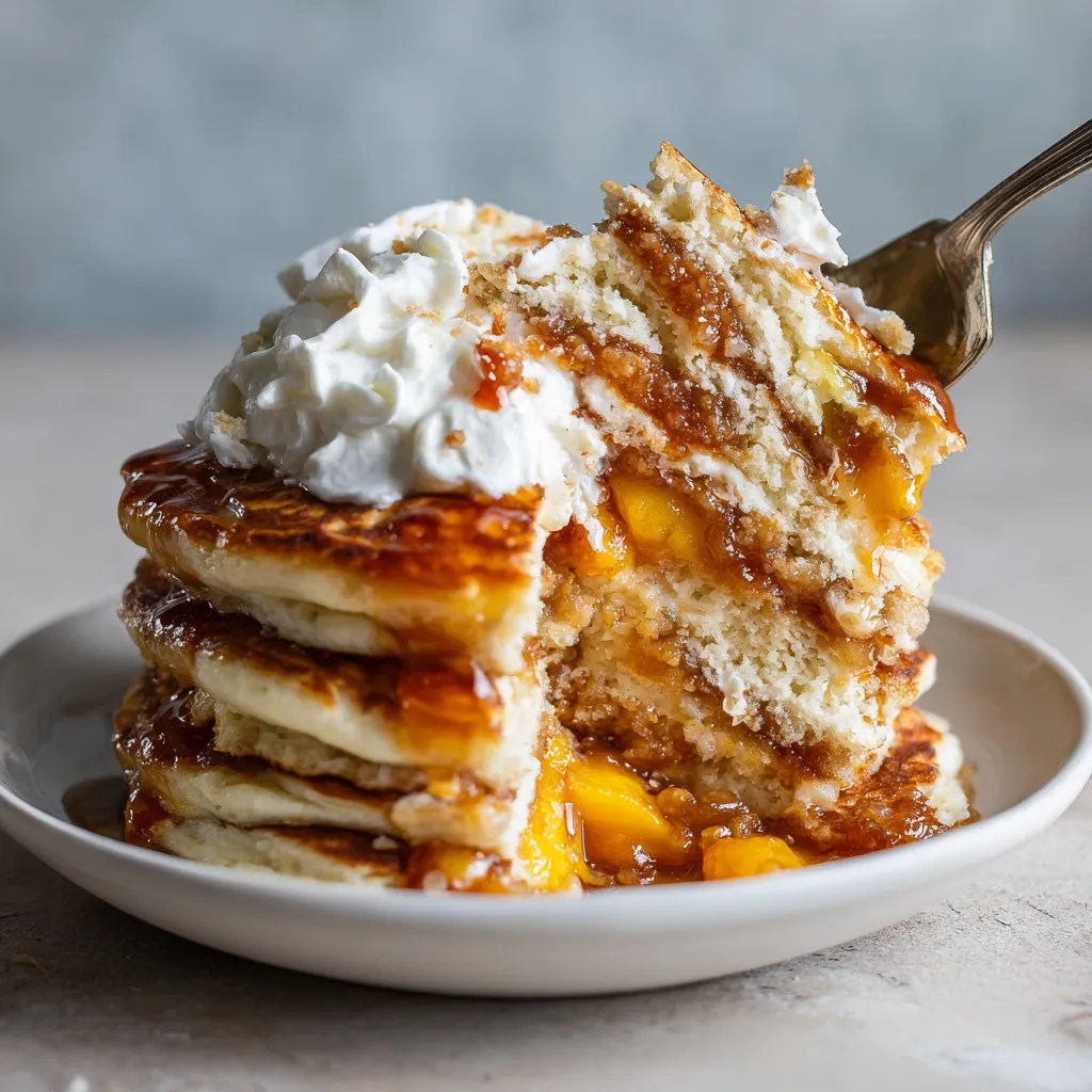 Peach Cobbler Pancakes on a plate.