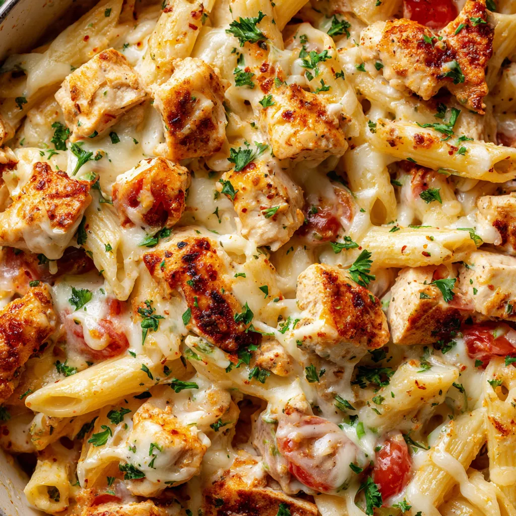 A delicious Cajun Cream Cheese Chicken Pasta Bake.