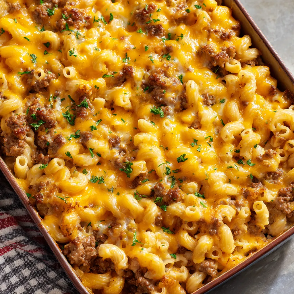 A casserole dish filled with mac and cheese and meatloaf.