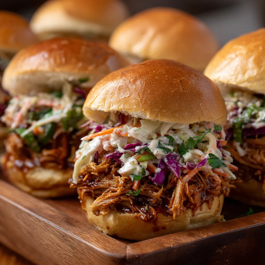A plate of BBQ Jackfruit Pulled-Pork Sliders.