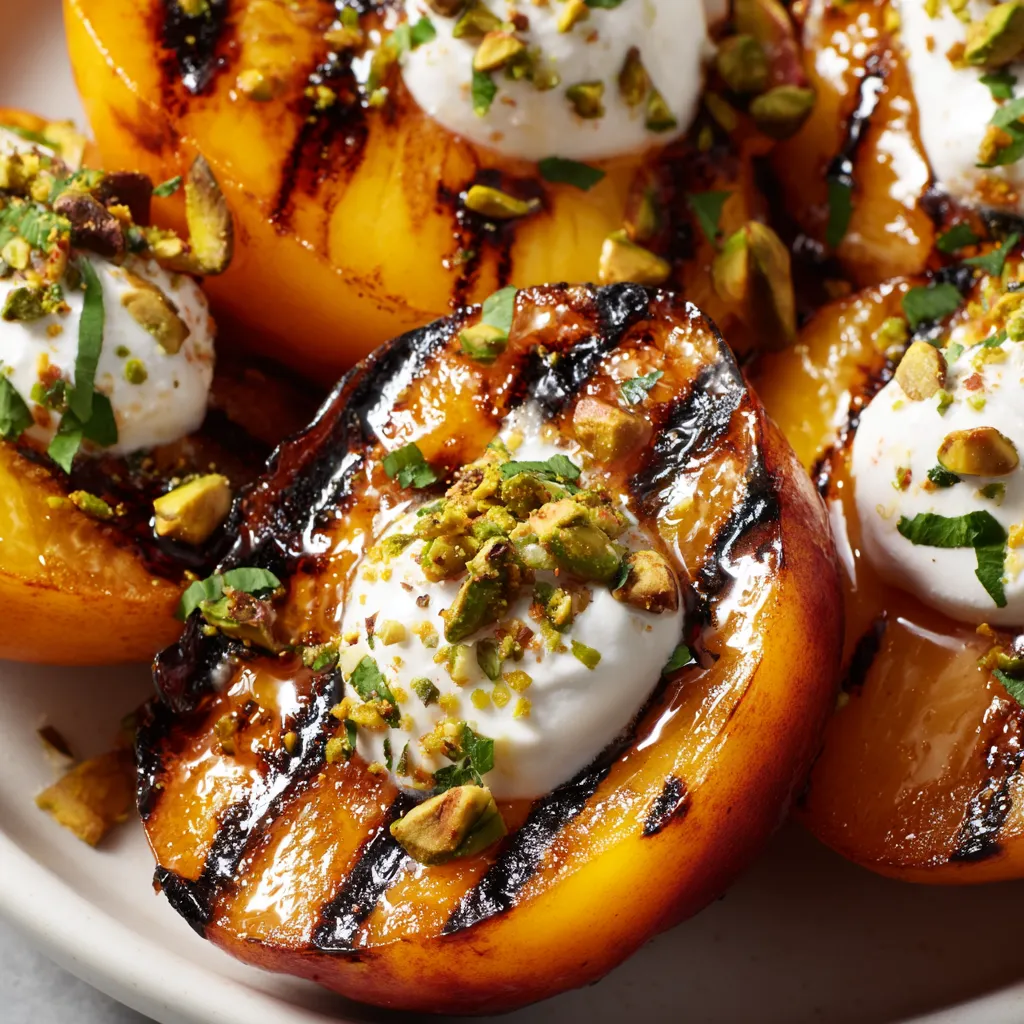 Grilled peaches with coconut whip.